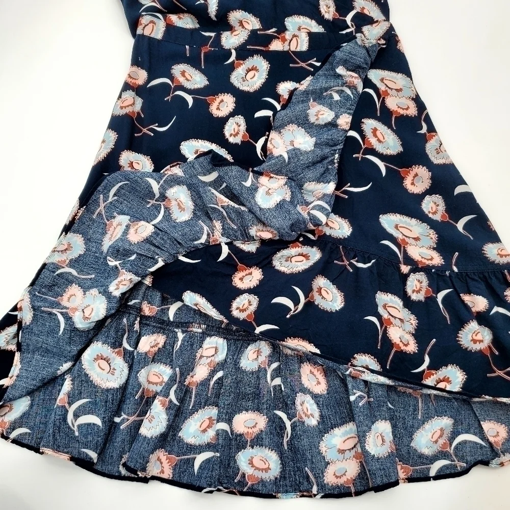 J. Crew Navy Floral Faux Wrap Mini Dress